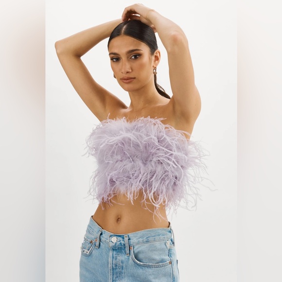 BRAND NWT LA MARQUE “ZAINA” Ostrich Feather Bustier in Lavender 🌟 Size XL - Picture 2 of 6